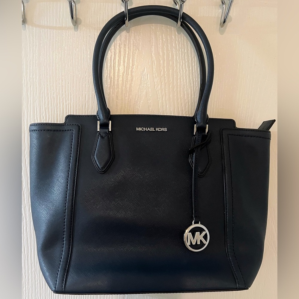 Michael Kors Ayden Navy Blue Leather Shoulder Handbag